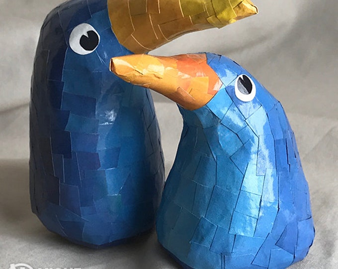 Papiermâché Bird Figures Pair of Blue Birds Etsy
