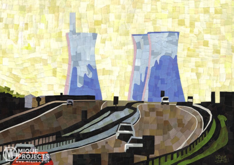 paper mosaic original Handmade collage Thanet Richborough Power Station Poster