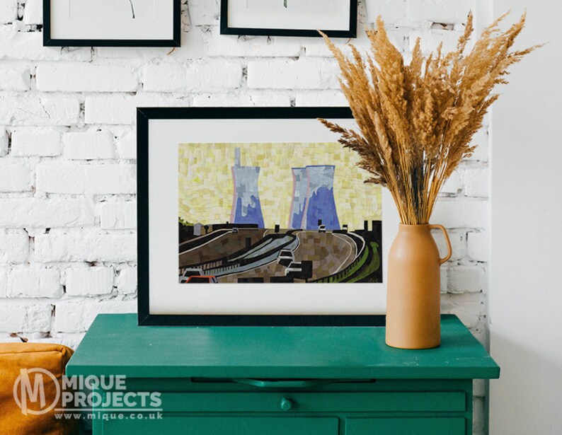 paper mosaic original Handmade collage Thanet Richborough Power Station Poster