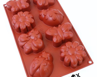 Oggibox 8-Cavity Silicone Ladybug, Butterfly Mold for Muffin, Cupcake, Brownie, Cornbread, Panna Cotta, Pudding, Soap and More Pack of 2