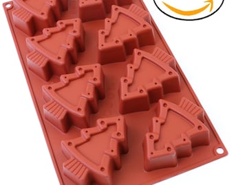Oggibox 8-Cavity Silicone Christmas Tree Mold for Soap, Bread, Loaf, Muffin, Brownie, Cornbread, Cheesecake, Pudding, and More Pack of 2