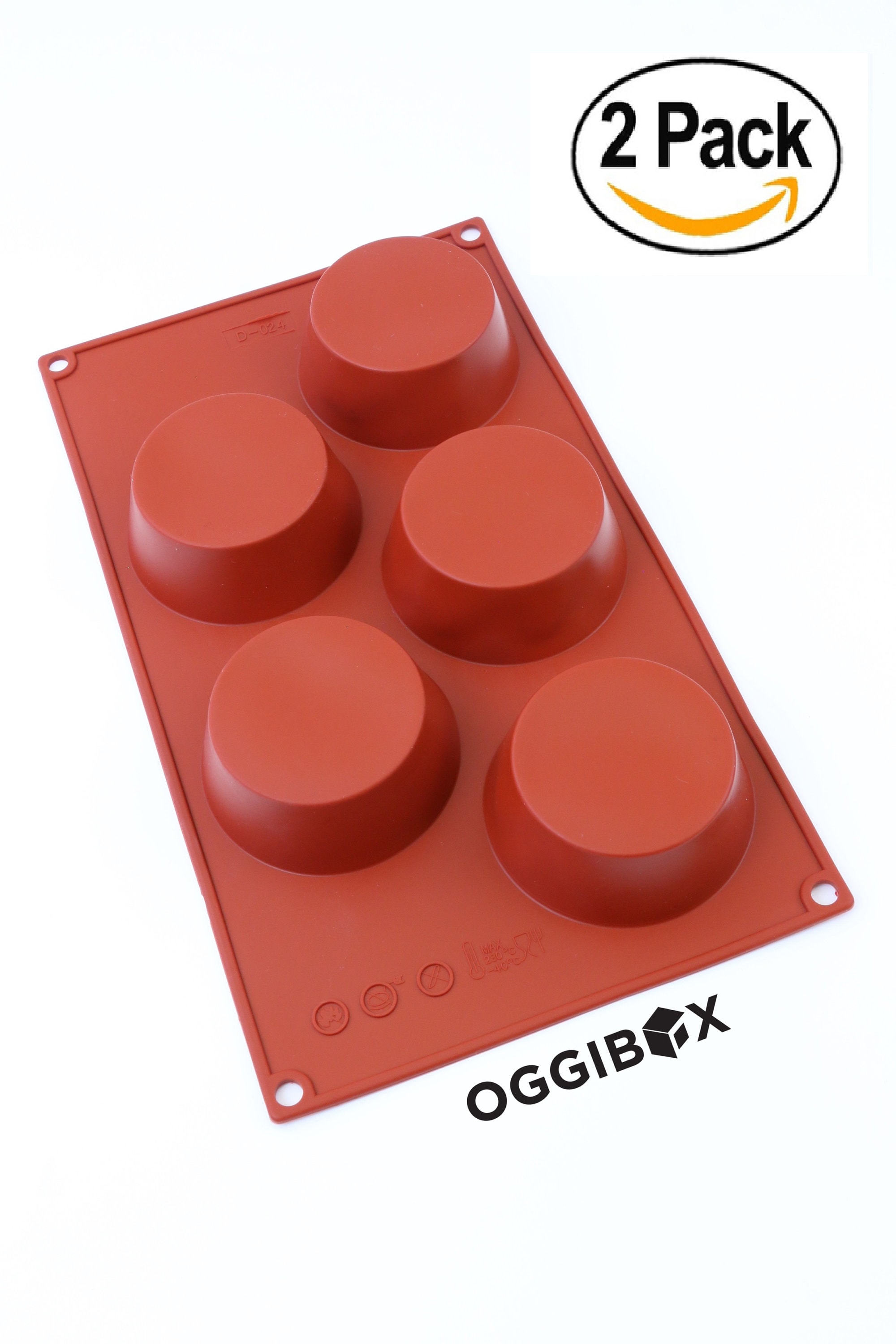 Oggibox 5-Cavity Silicone Muffin Pan, Non-Stick Cupcake Baking Mold, BPA Free Bakeware Tray, Dishwasher Safe Pack of 2