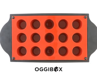 Oggibox 15-Cavity Medium Silicone Mold with Frame for Popover Muffin, Brownie, Cornbread, Panna Cotta, Pudding, Cupcake, and Jello Shot