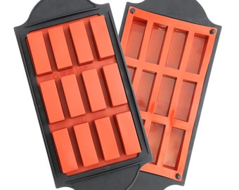 Oggibox 12-Cavity Slim Rectangle silicone mold with Frame for Soap, Bread, Loaf, Muffin, Brownie, Cornbread, Cheesecake, Pudding, and More