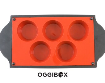Oggibox 5-Cavity Silicone Muffin Pan, Non-Stick Cupcake Baking Mold with Frame, BPA Free Bakeware Tray, Dishwasher Safe