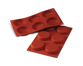 Oggibox 6-Cavity Large Bun Cup Cake, Silicone Round Disc Coaster Mold Non-Stick Baking Molds, Mousse Cake Pan, French, Candy, Soap Pack of 2