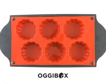 Oggibox 6-Cavity Large Tart Silicone Mold with Frame for Homemade Tart, Bundt, Cake, Cheesecake, Pudding, Jello, and More