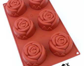 Oggibox 6-Cavity Silicone Rose Muffin, Cheesecake, Panna Cotta, Pudding, Cupcake, Brownie, Cornbread, and Soap Mold Pack of 2
