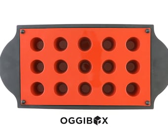 Oggibox 15-Cavity Silicone Popover Muffin Mold with Frame, Brownie, Cornbread, PannaCotta, Pudding, Cupcake, Cheesecake and Jello Shot Mold