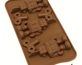 Oggibox 2 Pack Food Grade Non Stick Premium Silicone 3-Cavity Robot and Key Chocolate, Candy and Gummy Mold
