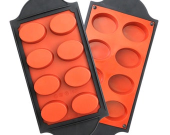 Oggibox 8-Cavity Oval Silicone Baking Mold with frame for Soap, Cake, Bread, Cupcake, Cheesecake, Cornbread, Muffin, Brownie, and More