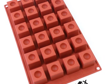 Oggibox 24-Cavity Mini Square Cube Silicone Mold for Soap, Cake, Bread, Cupcake, Cheesecake, Cornbread, Muffin, Brownie, and Ice Pack of 2