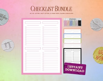 Printable Blank Checklist & Goodreads Template | Blank and Lined Paper | A4, A5, Letter, Half Letter