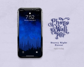 Starry Night Sky and Forest Phone Wallpaper | iPhone & Android - Digital Download