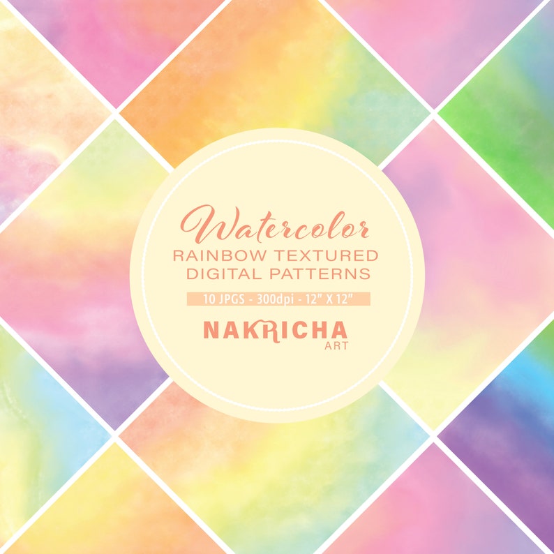 Pattern Background Rainbow Watercolor Digital Paper Scrapbooking Paper For Personal and Small Commercial Use