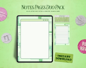 Printable Notes Pages & Goodreads Template | Blank and Lined Paper | A4, A5, Letter, Half Letter