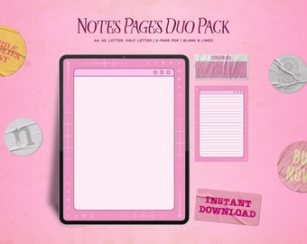 Printable Notes Pages & Goodreads Template | Blank and Lined Paper | A4, A5, Letter, Half Letter