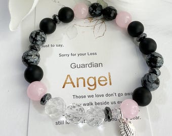 Angel Wing Rose Quartz Grief Bracelet, Sympathy Gift