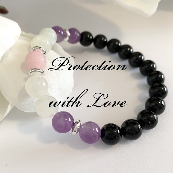 Empath Healing Black Tourmaline bead Bracelet, Amethyst, Rose Quartz, Spiritual and Inspirational Bracelet, Wellness Gift