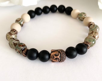 Men's Beaded Bracelet, Matte Onyx bracelet, Gemstone Beaded Bracelet, Stretch Bracelet, Unisex bracelet