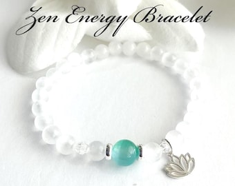 Zen Energy Bracelet – Selenite, White Jade beaded bracelet