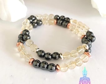 Citrine & Hematite Gemstone Bracelet for Prosperity and Balance - Joyful Light Gift for her