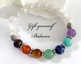 7 Chakra Gemstone Bracelet: Natural Crystal Healing, Energy Balance, Self Care gift for you