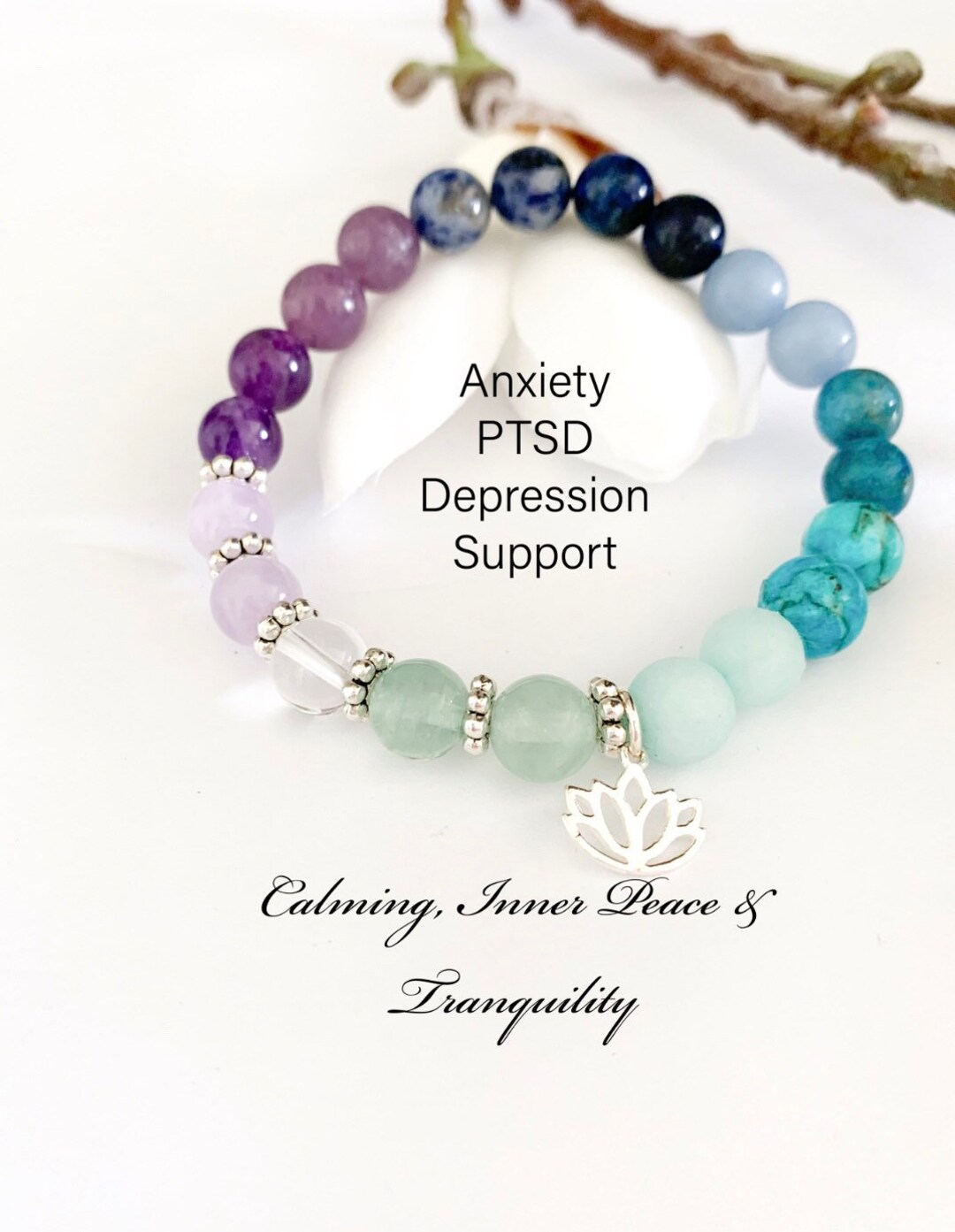Anxiety Bracelet, Positive Energy Healing Crystals for Mental Health