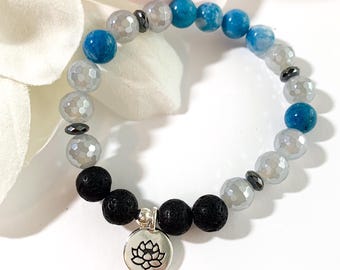 Lotus Bracelet – Mystic Silver Agate & Blue Hemimorphite