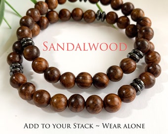8mm Sandalwood Bracelet, Stacking Bracelet, Wrist Mala For Meditation, Deep Relaxation, Soothing, Stress Relief, Calming, Aromatic