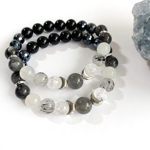 Moon Phase Bracelet • Labradorite Moonstone Jewelry • Celestial Lunar Energy Gift • Goddess Crystal Bracelet for Her