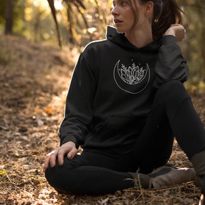Moon & Crystals Cotton Hoodie: Boho Zen Style
