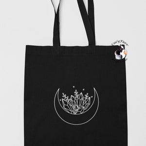 Moon and Crystals Cotton Tote Bag - Boho Reusable Shopping Bag