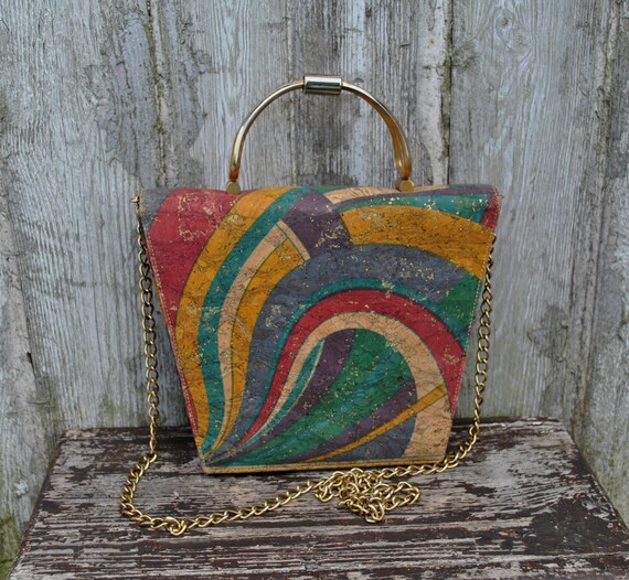 Vintage mlticolored cork top handle bag / shoulder