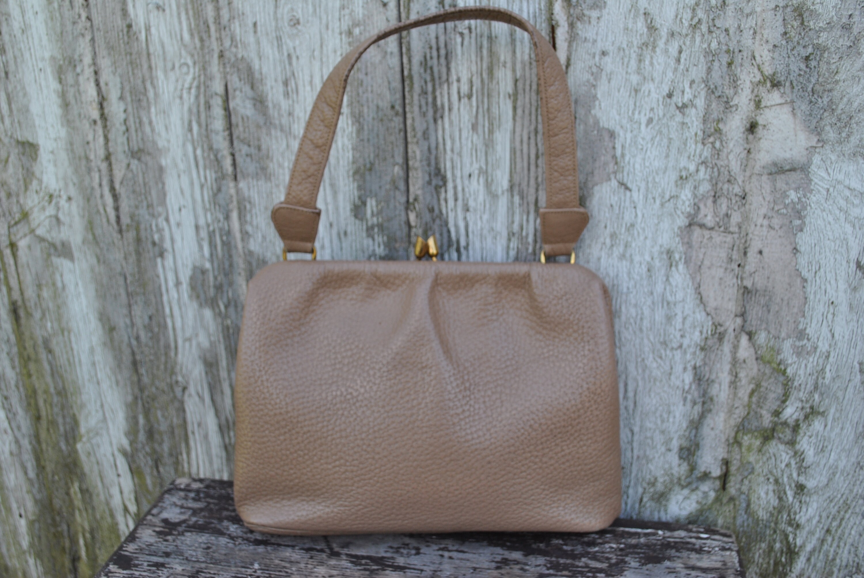 Vintage beige genuine leather bag / evening bag / purse from Etsy