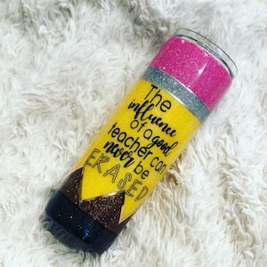 Teacher Pencil 20oz skinny tumbler; comes with straw. Customizable