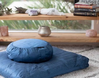 Meditation Cushion Set in Raw Silk - Night Blue