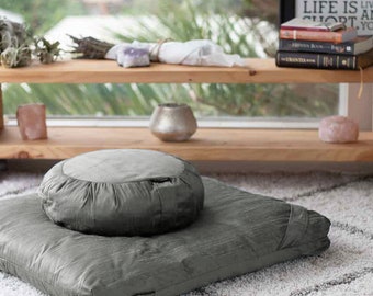 Meditation Cushion Set in Raw Silk -  Aqua
