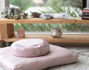 Meditation Cushion Set in Raw Silk - Pale Pink