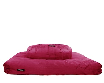 Meditation Cushion Set in Raw Silk -  Magenta