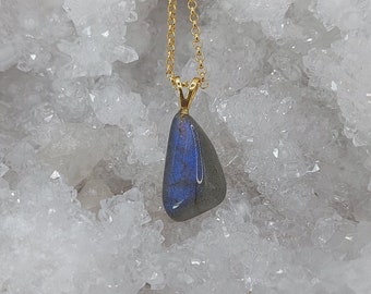 Labradorite blue, labradorite, gemstone, healing stone, tumbled stone, necklace, 925 silver gold plated