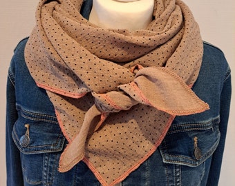 Muslin, triangular scarf, neck scarf, cotton, double gauze, cloth, linen look, polka dots