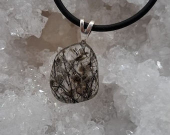 Tourmaline quartz, tourmaline, gemstone, healing stone, tumbled stone, rubber band, rubber chain, chain, 925 silver