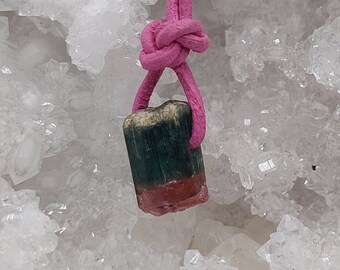 Tourmaline, watermelon tourmaline, raw stone, gemstone, healing stone, leather cord, chain, pendant