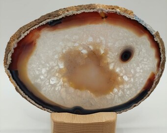 Agate slice, agate, crystal slice, gemstone slice, gemstone, healing stone, wooden tealight holder, gift