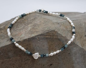 Gemstone bracelet, crystal bracelet, bracelet, gemstone, healing stone, 925 silver, gift, indigolite, blue tourmaline, freshwater pearl
