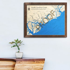 South Carolina Coast 3D Wood Map | Custom Nautical Map, Unique Cabin Decor, Lake House Decor, 3D Wood Chart, Nautical Decor, SC Coast