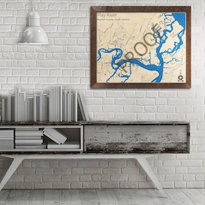 May River (Crane - Pinckney), SC 3D Wood Map | Custom Nautical Map, Unique Cabin Decor, Lake House Decor, 3D Wood Chart, Nautical Decor
