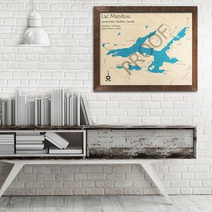 Lac Manitou 3D Wood Map | Quebec, Canada | Custom Nautical Wall Art, Personalized Wooden Map