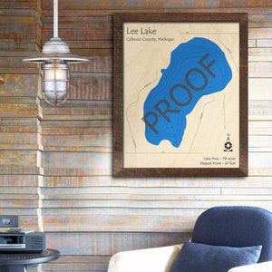 Lee Lake, MI 3D Wood Map | Custom Nautical Map, Cabin Decor, Lake House Decor, 3D Wooden Chart, Michigan